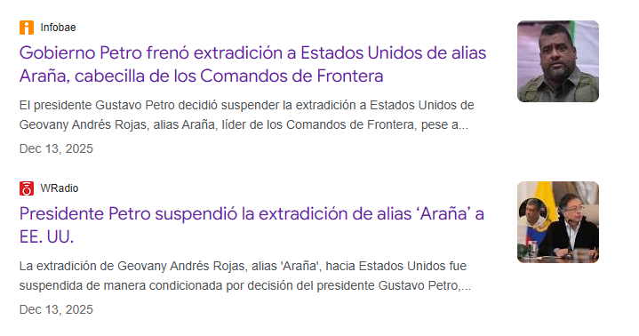 millanrussy's tweet photo. Petro no capturó a Araña.

El CTI lo capturó mientras Araña estaba reunido con Otty Patiño, excomisionado de paz de Petro. De hecho, Petro se opuso a su captura y extradición. ¿O por qué lo nombraría gestor de paz para luego capturarlo? Utilice un poco el cerebro, si tiene. https://t.co/3UT4hpsxBN
