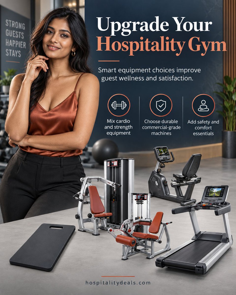 hospitalitydeal's tweet photo. If you could add ONE piece of fitness equipment to improve your property’s gym today, what would it be? Treadmill, strength equipment, exercise bike, or something else? 

https://t.co/L88kGFSQSv

#HospitalityDeals #BuildingCommunity #HospitalityGym #GuestExperience https://t.co/bEshyhWie6