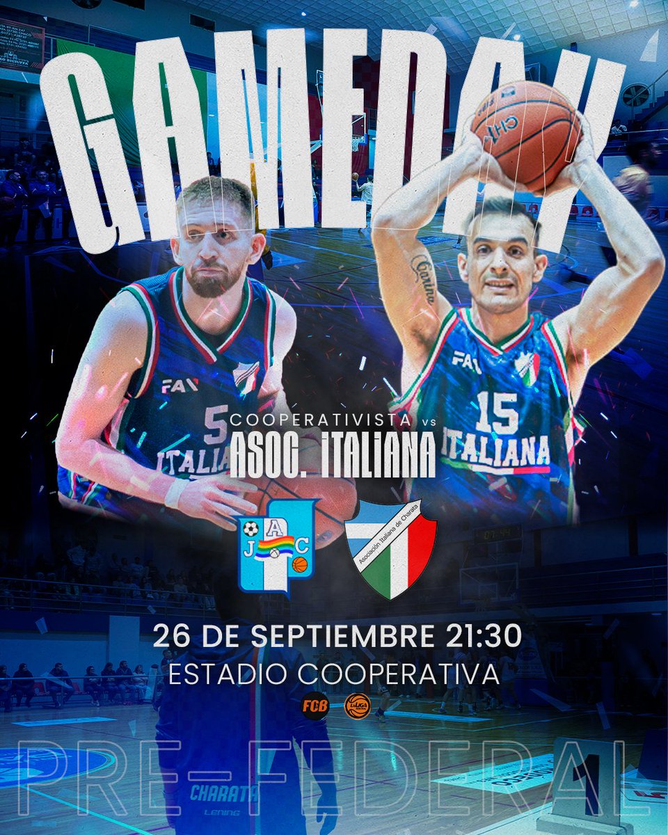 AsocItalianaCh's tweet photo. BASQUET PREFEDERAL

COOPERATIVA VS ITALIANA

CLASICO CHARATENSE.

SABADO 21.30HS https://t.co/JqWoUoQ8BO