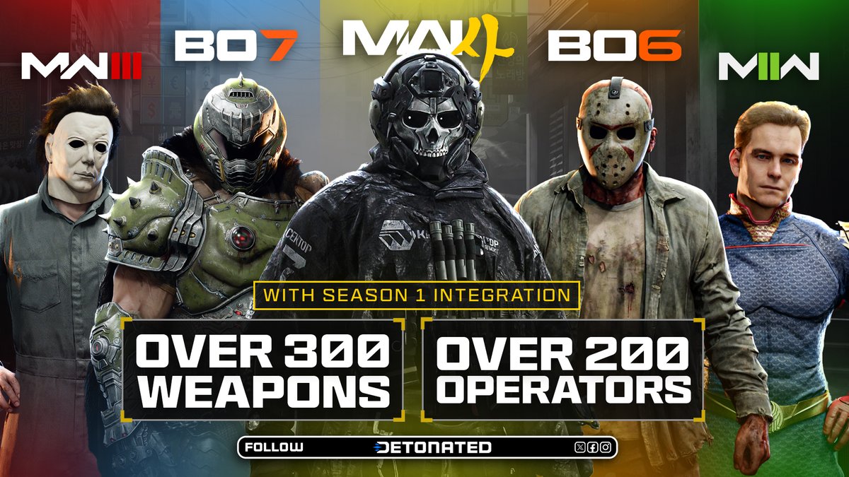 DETONATEDcom's tweet photo. Modern Warfare 4 Warzone will have OVER 300 Weapons &amp; 200 Operators with Season 1:

💥 4 Years of Content from Modern Warfare 2 (2022) - Black Ops 7 (2025). https://t.co/qVNRDT9Rpj