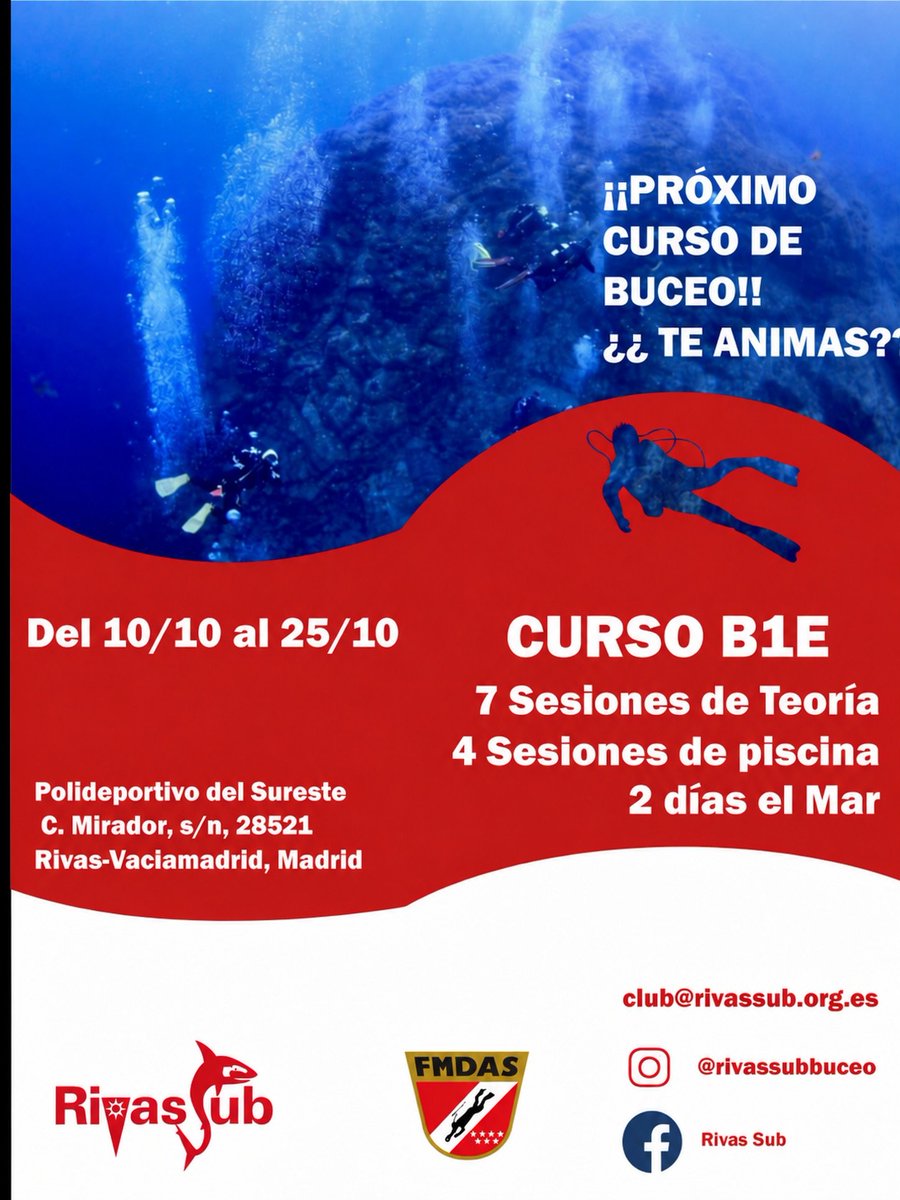 CHAMSDESAN's tweet photo. Nuevo curso de buceo en #rivasvaciamadrid #buceo #fedas #buceomadrid https://t.co/HufHsVf24K
