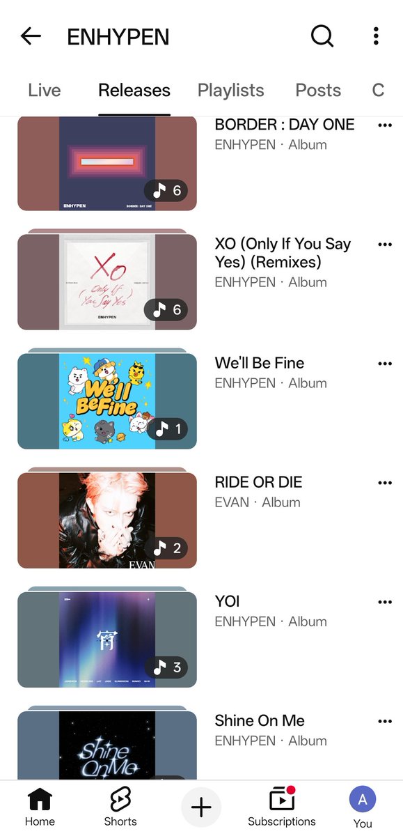 zZzZzZz7_7zZz's tweet photo. "RIDE OR DIE" is a part of ENHYPEN's ‘Releases’ and it is not included in EVAN's ‘Releases’ section. https://t.co/zNnAyb1JrX