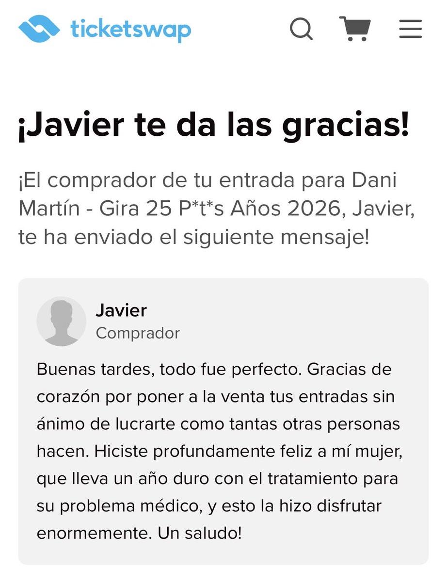 johnviri13's tweet photo. Tenía desde hace un año las entradas para ir a un concierto con mi mujer ayer.
Surgieron problemas, no podíamos ir.
Las pusimos a la venta en @TicketSwap y se vendieron en nada.
Hoy, el muchacho que las compró me envía esto.
No está todo perdido. ♥️ https://t.co/KhDl5iSsVu