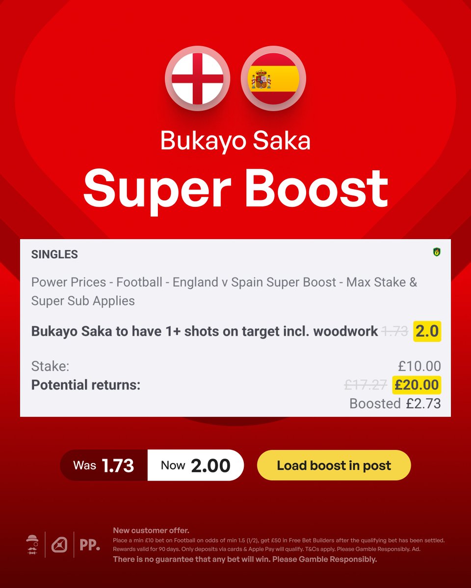 AndyRobsonTips's tweet photo. ⚡️ I’m also on this Saka Super Boost.

Load bet: https://t.co/JVLEhFqHrS

Claim offer: https://t.co/osYtxiUTwY

Join above to access it and get £50 in Free Bets.

✏️ Research in replies.

Good luck if you’re on.

18+, T&amp;Cs Apply. Ad. https://t.co/yoW0kFMCSb