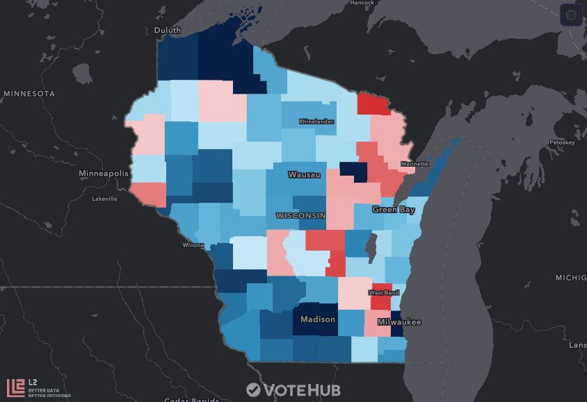 VoteHub's tweet photo. Wisconsin 🧀 Governor
Mail returns as of Sep 25, 2026

Estimated votes so far:
🔵 David Crowley – 18,899 (65.8%)
🔴 Tom Tiffany – 9,555 (33.2%)

~10% of mail ballots requested have been cast. We forecast a final contest margin of Crowley +6.1. https://t.co/ME0AeiVMmN