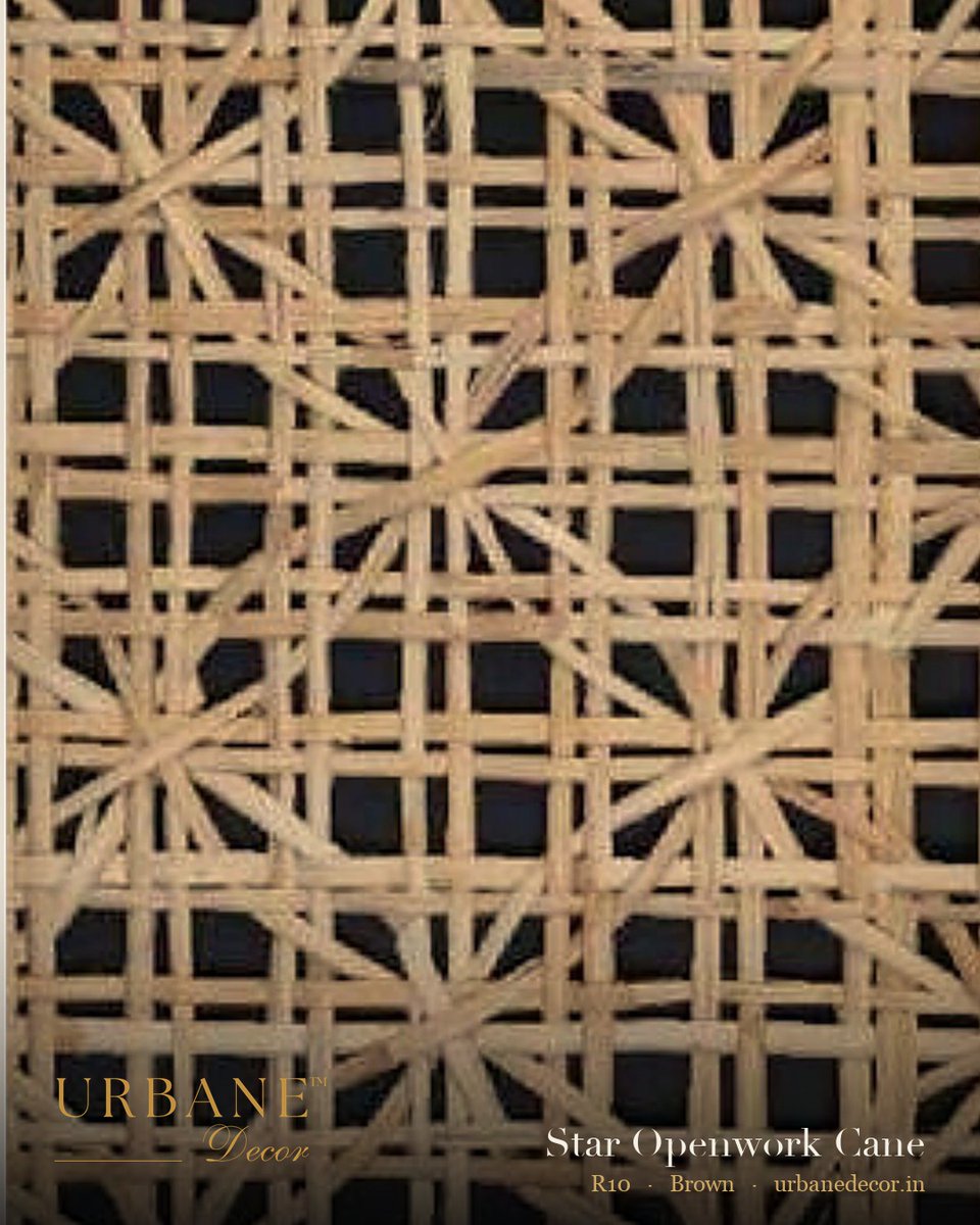 UrbaneDecor24's tweet photo. Star Openwork Cane, Brown. A six-point star lattice, used as a bedroom feature wall, wardrobe shutters and a ceiling panel. 750x60 cm roll, ~50 sq ft. (Ref. R10)

Samples on request. Dispatch in 24h, Mumbai same-day.
https://t.co/JVBx9eSLw4

#rattancane #interiordesign https://t.co/KKxfA8c4Gc