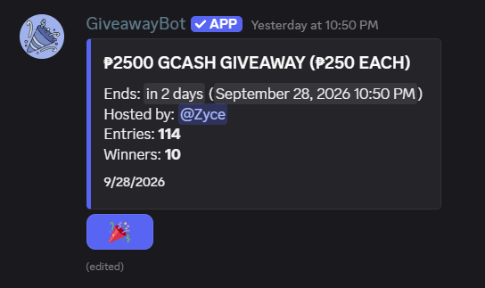 Zycerino's tweet photo. 🎉 We also have an ongoing ₱2,500 Giveaway (₱250×10 winners) in Discord!

Join here: 
https://t.co/P5kRy6IsiH

#zyce_giveaway https://t.co/ug4hM6DOYa