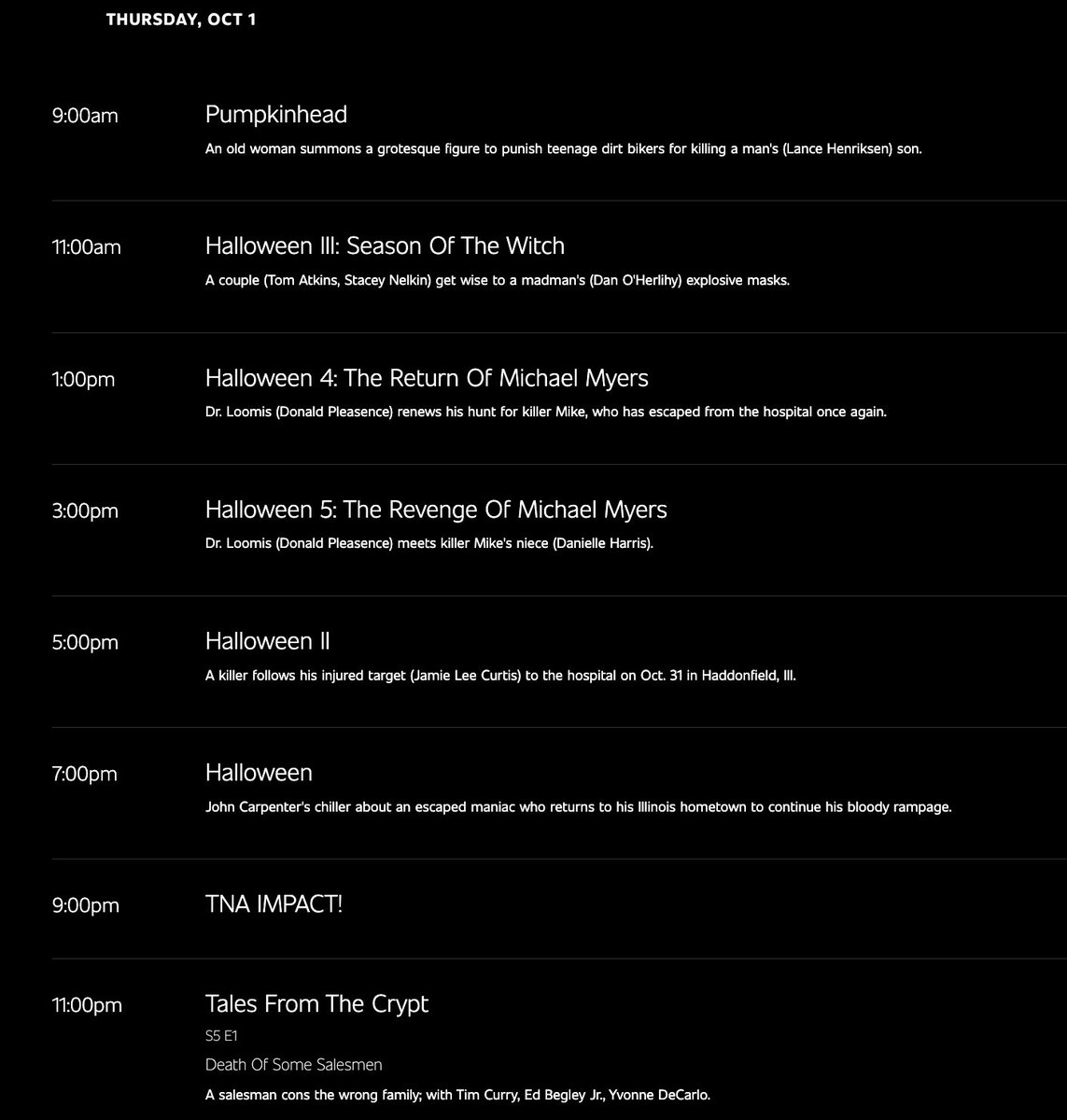 AMCFearFest's tweet photo. Schedules for day 1-4 #AMCFearFest 🎃👻 https://t.co/wcgcziVgb4