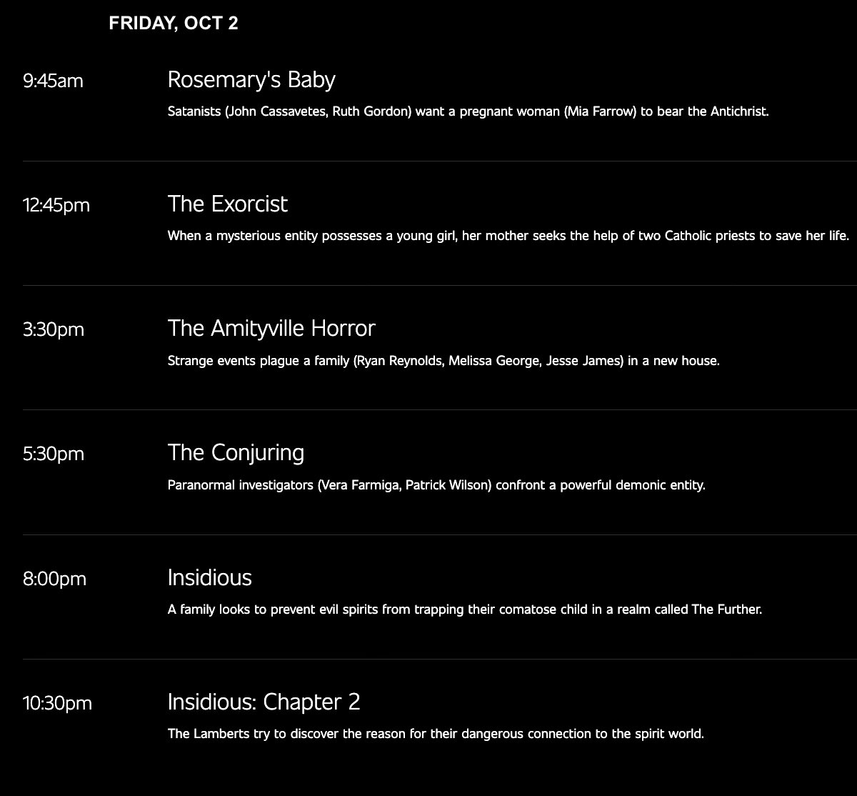 AMCFearFest's tweet photo. Schedules for day 1-4 #AMCFearFest 🎃👻 https://t.co/wcgcziVgb4