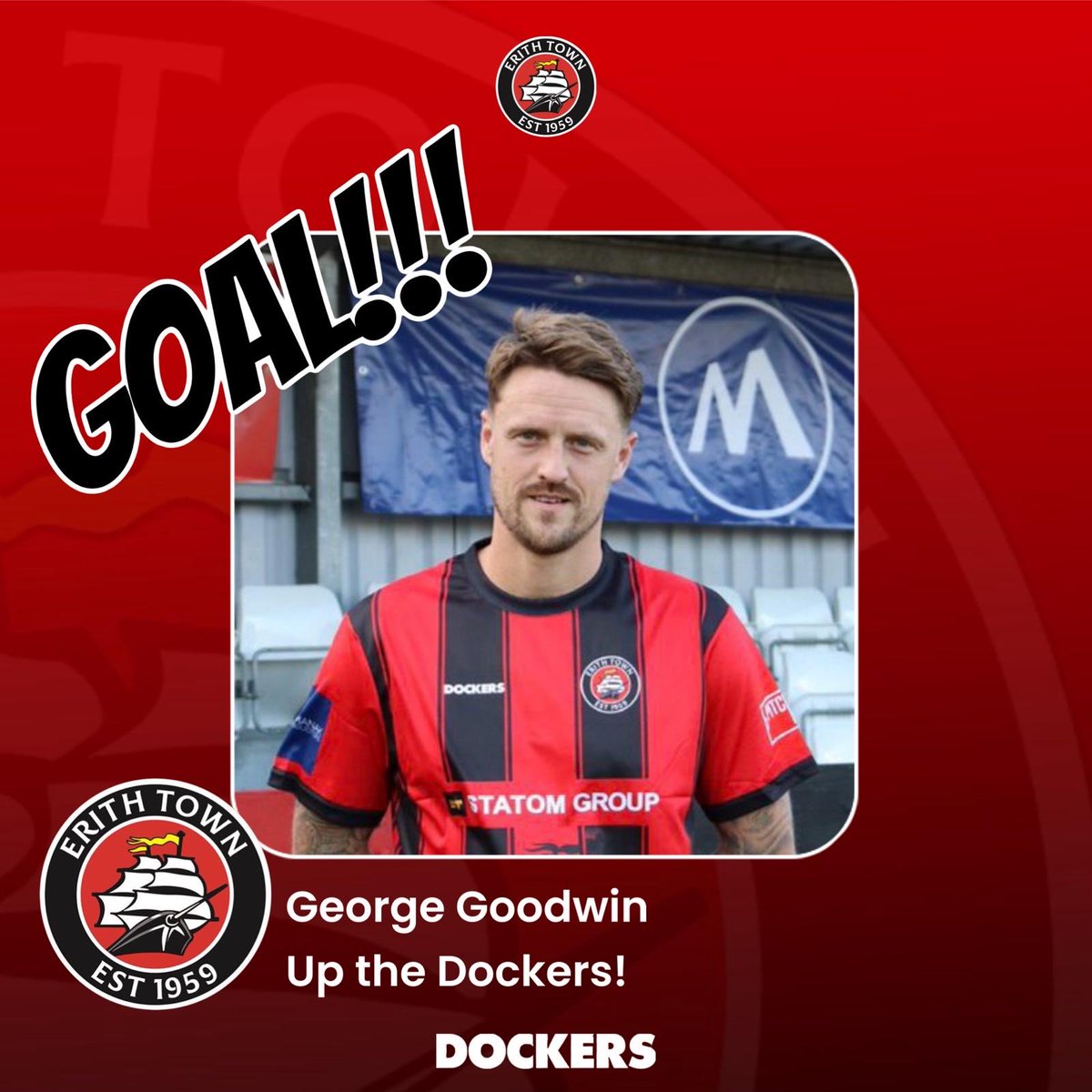ErithTown's tweet photo. #TheDockers take the lead!

George Goodwin rises above his defender and heads home!

🔴⚪️ 0-1 🟡⚫️

#UpTheDockers #DOCKERS https://t.co/SSAxEWi8qt