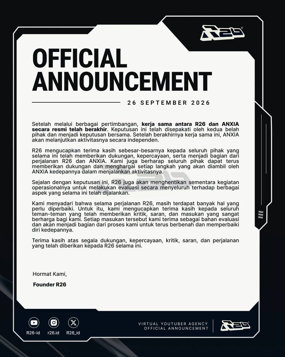 R26_id's tweet photo. OFFICIAL ANNOUNCEMENT https://t.co/62GO8JYTYY
