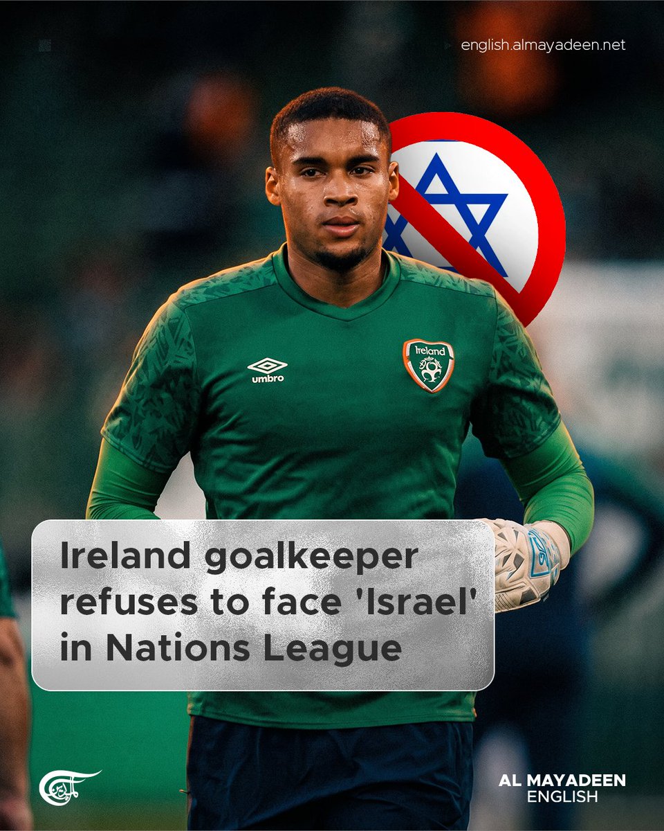 MayadeenEnglish's tweet photo. Ireland backup goalkeeper Gavin Bazunu has informed the Football Association of Ireland that he does not want to play against "Israel", the Irish Independent reported, as calls grow for a boycott over the war on #Gaza.

#Ireland’s training session and pre-match press conference were reportedly delayed as the squad discussed its position ahead of Sunday’s fixture in #Hungary.

This follows remarks by Ireland coach Heimir Hallgrimsson, who said, “We’re not playing with genocide; we’re playing against genocide. So, we’re playing against Israel".