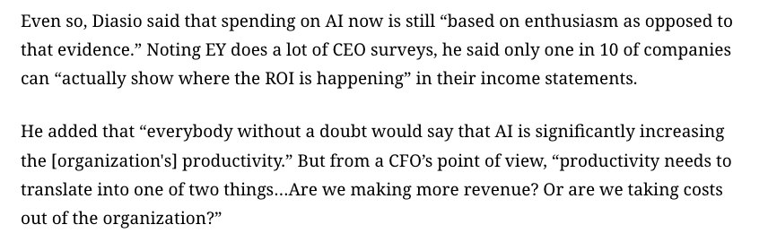 edzitron's tweet photo. Oh look another story that's basically "nobody can measure the ROI of AI" https://t.co/MPFRd0909K