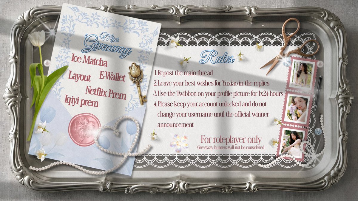 YUXIAOURS's tweet photo. ⠀⠀
‧₊˚ ⛲️ Thus, 卢昱晓 Sovereign Petals was born. A birthday giveaway for everyone who would like to step into Yuxiao’s little Azure Garden and celebrate this new chapter alongside Yuxiaours. 𓏲 ๋࣭ ࣪ ˖🎐
⠀⠀ https://t.co/g1BBtqKCcZ