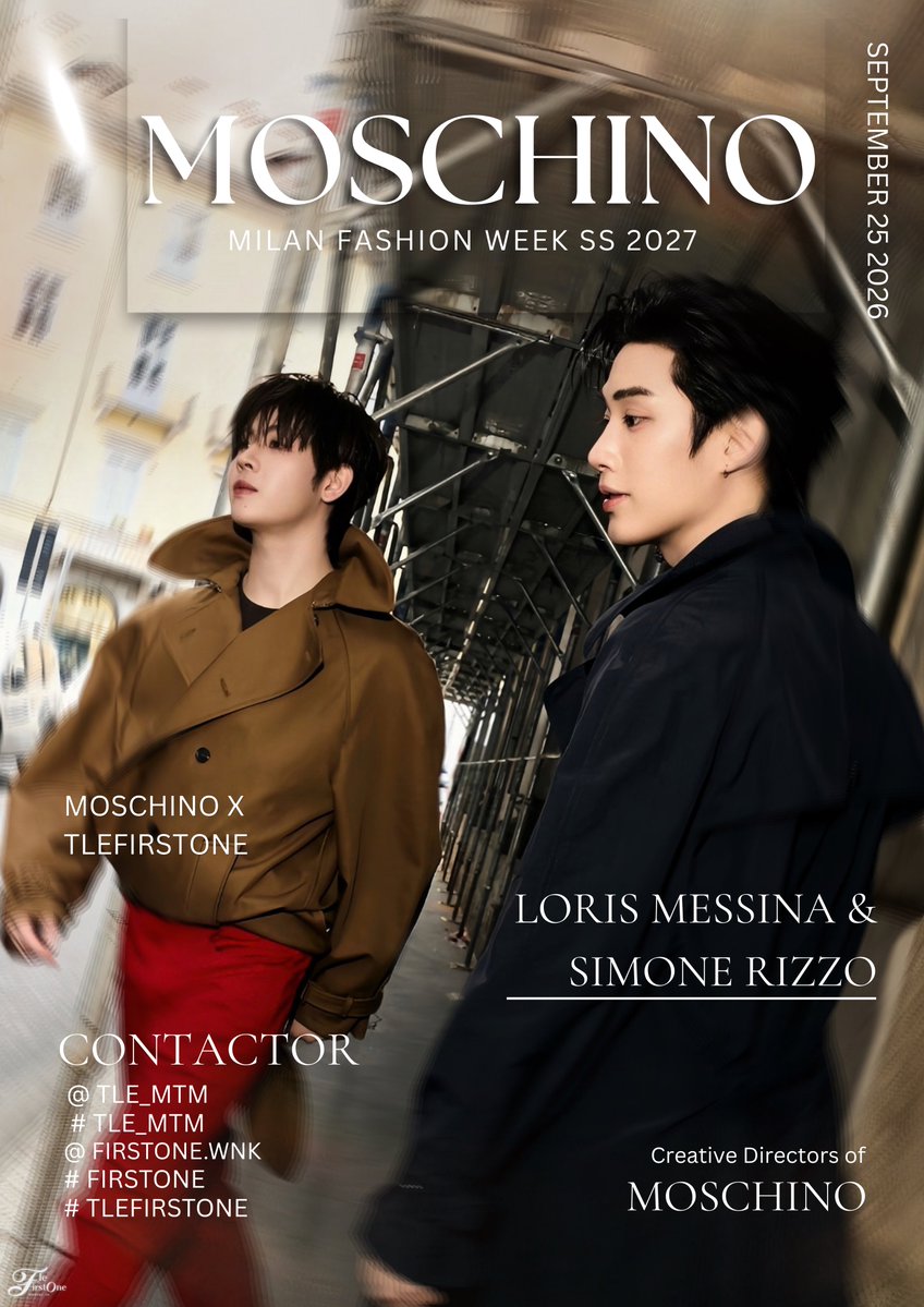 TleFirstoneTH's tweet photo. TLE FIRSTONE AT MFW 2027
#MOSCHINOSS27xTLEFIRSTONE 

Grazie, MOSCHINO ( @Moschino ), for bringing Tle Matimun @TLE_mtm and Firstone Wannakorn @firstone_wnk all the way to Milan and giving them the chance to experience Fashion Week at the heart of Italian fashion.

Some moments feel truly precious because of everything it took to get there. Seeing them in Milan, surrounded by creativity, craftsmanship, and the unmistakable spirit of Italian fashion, feels like watching another beautiful facet of their journey come to light.

Like a diamond catching the light at just the right moment, this experience makes their journey shine a little brighter. 

Thank you MOSCHINO for making this unforgettable memory possible and for giving them a moment they will carry with them for years to come. ♡ 

#TLE_mtm #Firstone 
#MOSCHINO #TleFirstone