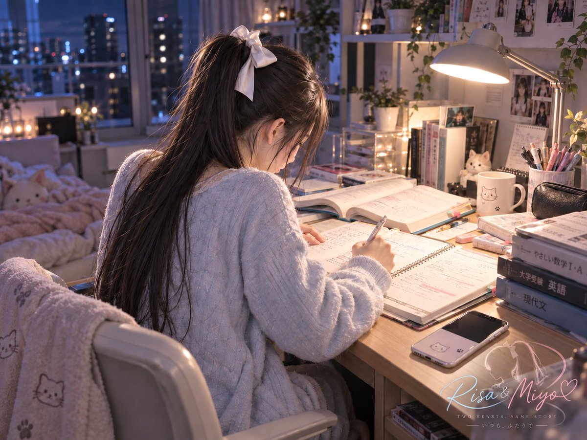 somliaceAI's tweet photo. 同じ夜、同じ勉強。
でも、ふたりの時間の使い方は少し違う。
追いつきたい背中。

#AIart️️️️️️️️️️️️️️️️️️️️️️️️️️️️️️️️️️️️️️️️️️️️️️️️️️️ #理佐と美代 #勉強中 https://t.co/g5NEcHJ5Ck