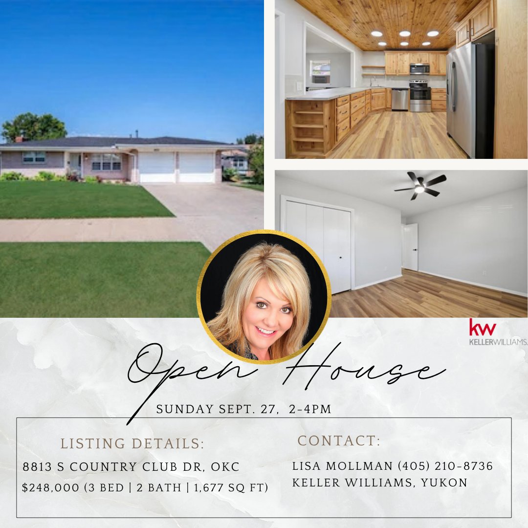 OKCHomesByLisa's tweet photo. Open House Sunday 2-4pm!
$248,000
8813 S Country Club Dr, OKC
3bd/2bath/1677Sqft
. Call me today for a private showing- Lisa Mollman (405) 210-8736 | Keller Williams, Yukon https://t.co/wAqxRFF0dD