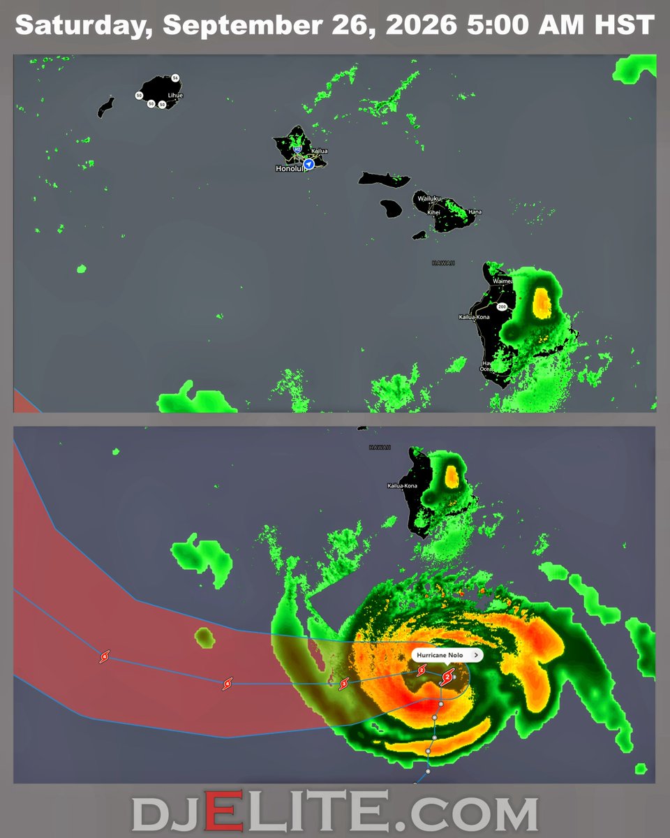 theREALdjELITE's tweet photo. Nolo remains nearly stationary southeast of Hawaiʻi Island, sending steady rain bands and gusty winds across the Big Island. The track shows a slow westward drift, then a northwest turn, keeping the center offshore but flooding risks remain high. Stay safe. #Hawaii #BigIsland https://t.co/v5FVM9DIvp