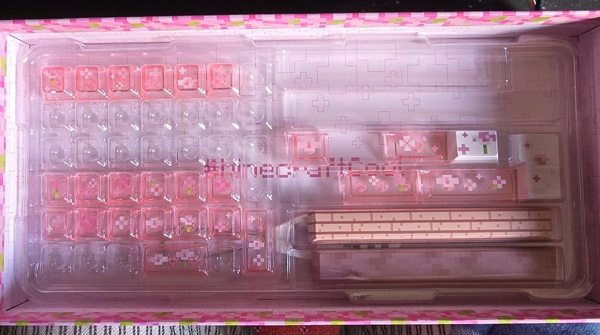 BlaiddVT's tweet photo. LOOK WHAT ARRIVED!!

Yes, I did indeed buy the Minecraft key caps they released a little bit ago because they came back in stock for a short time!! They're so cute!

I got the pretty Blossom ones to match my keyboard (as seen in image 1!) and they match my cat's name! https://t.co/0NJx2O7vza