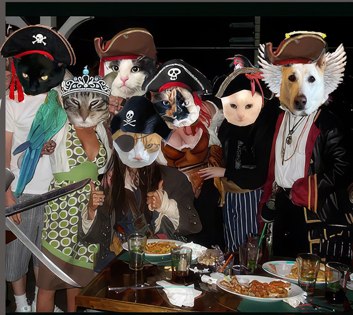 aurora3s's tweet photo. #zzst @catsrule0 @MauSupercat @AviwhiteGSD
@gensbazzbiddy @GeneralBazz
Time for a nice pirate sitdown meal and buffet.  Enjoy  the all-you-can-eat buffet. https://t.co/6AP0SfKgHd