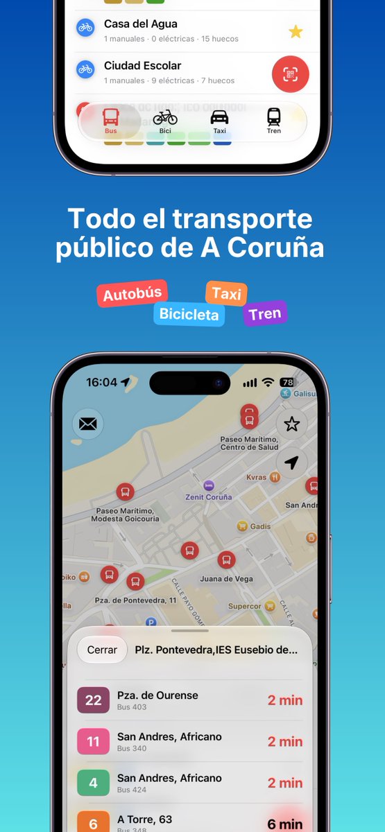 darsenaAC's tweet photo. ¡Muévete por #ACoruña en una sola pantalla!
✅ Bus, bici, taxi y tren, todo en la misma app
✅ Sigue el bus o la bici desde la dynamic island
✅ Mira la hora de salida programada del bus
✅ Cambia en un toque para pagar/desbloquear/reservar

Gratis en iOS: https://t.co/LfZIixMhu1 https://t.co/SKmVcthXFu