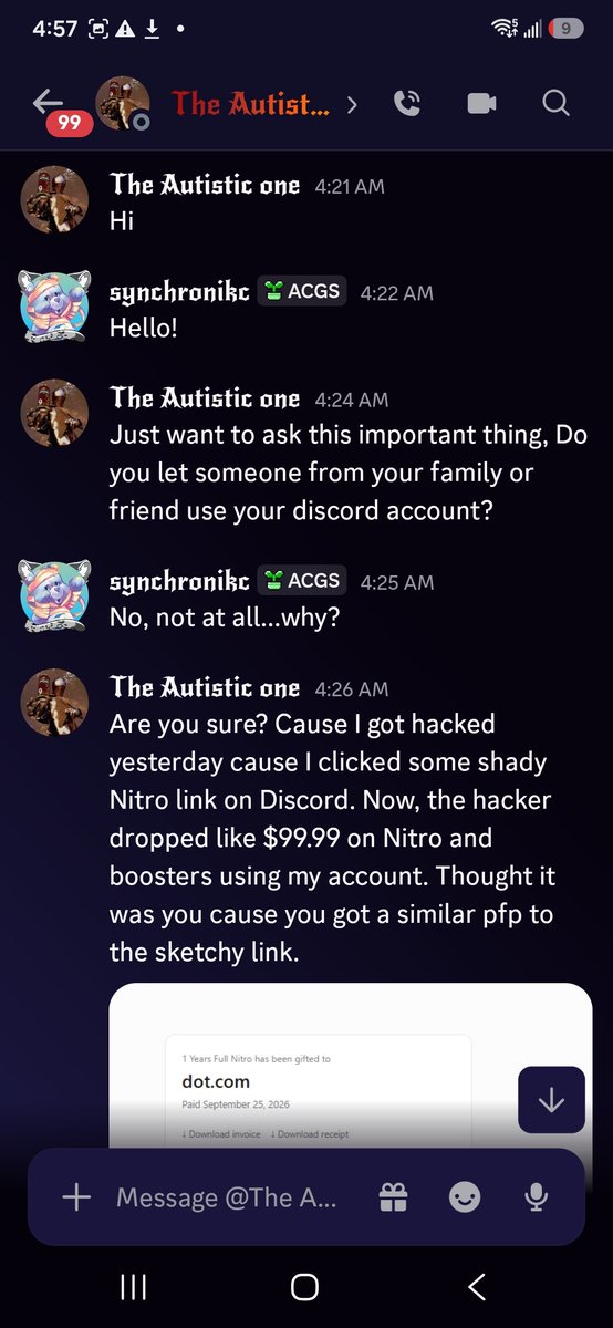 synchronikc's tweet photo. Hey guys so theres a new scam going around on discord please watch out! It would go something like this. They would also probably most likely provide a link to the support or to the user. PLEASE DONT CLICK ANY RANDOM LINK ON DISCORD!! https://t.co/Q2cM93DUmh