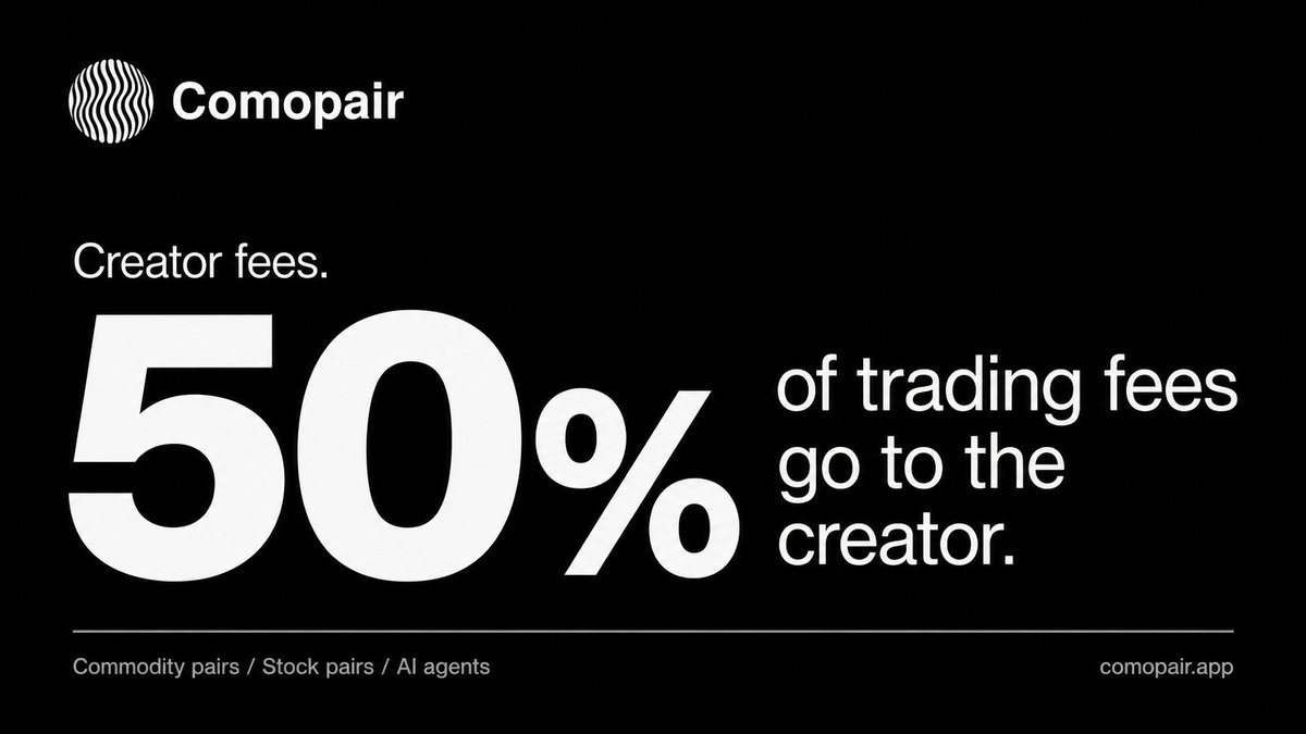 comopairapp's tweet photo. If you’re planning a launch on Comopair, 50% of your token’s collected trading fees go to you

Choose a commodity or stock pair and set up your token and agent. Let us know if you need a hand https://t.co/yZ8fOFq9Cu