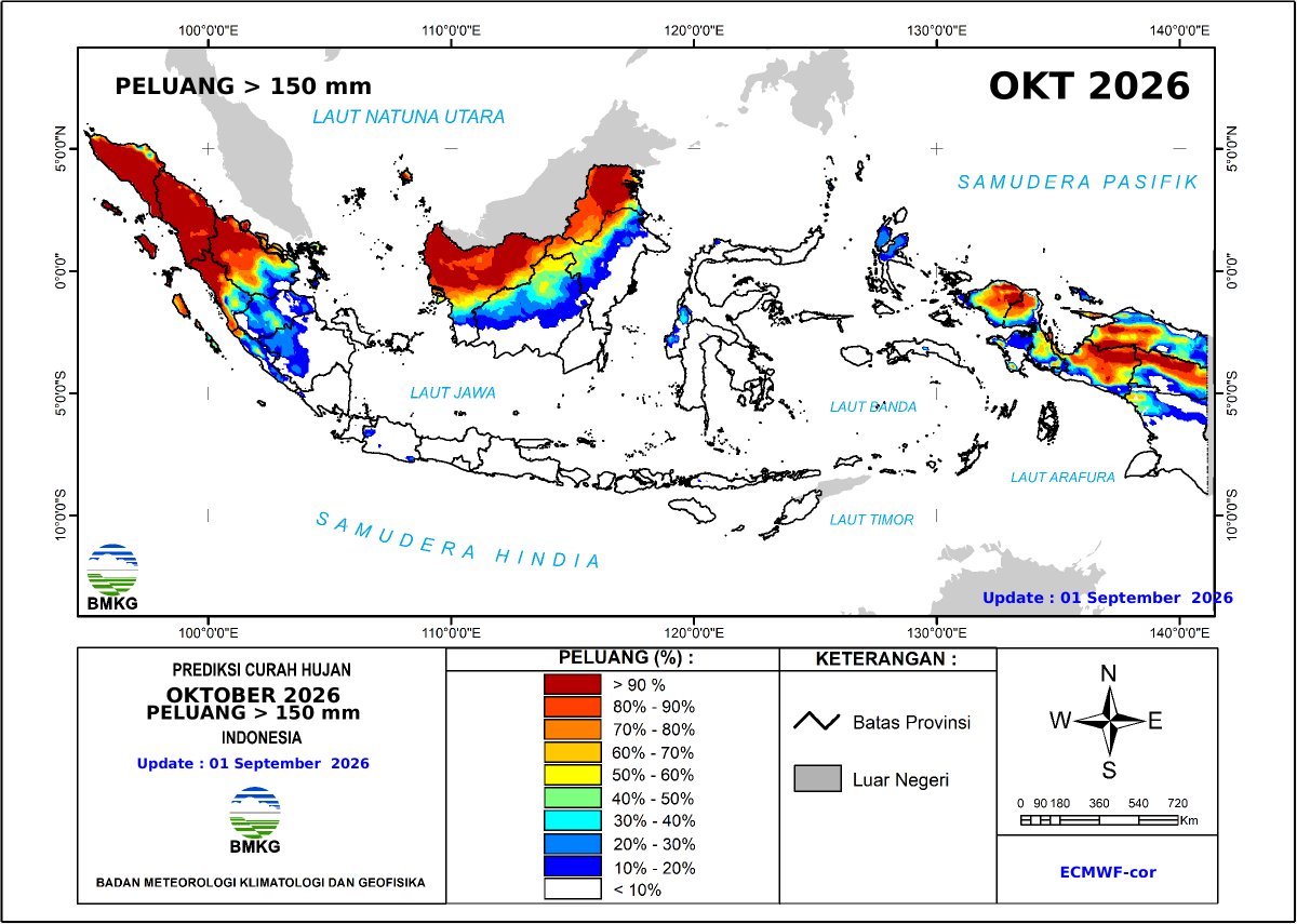 oomakbar's tweet photo. Hari ini, 26 September, hujan mengguyur Sumut secara merata. Berdasarkan siklusnya, Sumut memasuki puncak musim hujan fase satu pada Oktober–November. BMKG juga merilis prakiraan peluang curah hujan yang berpotensi menembus lebih dari 100 mm, 300 mm, hingga 500 mm. Waspada banjir https://t.co/7vMGfDlEJt