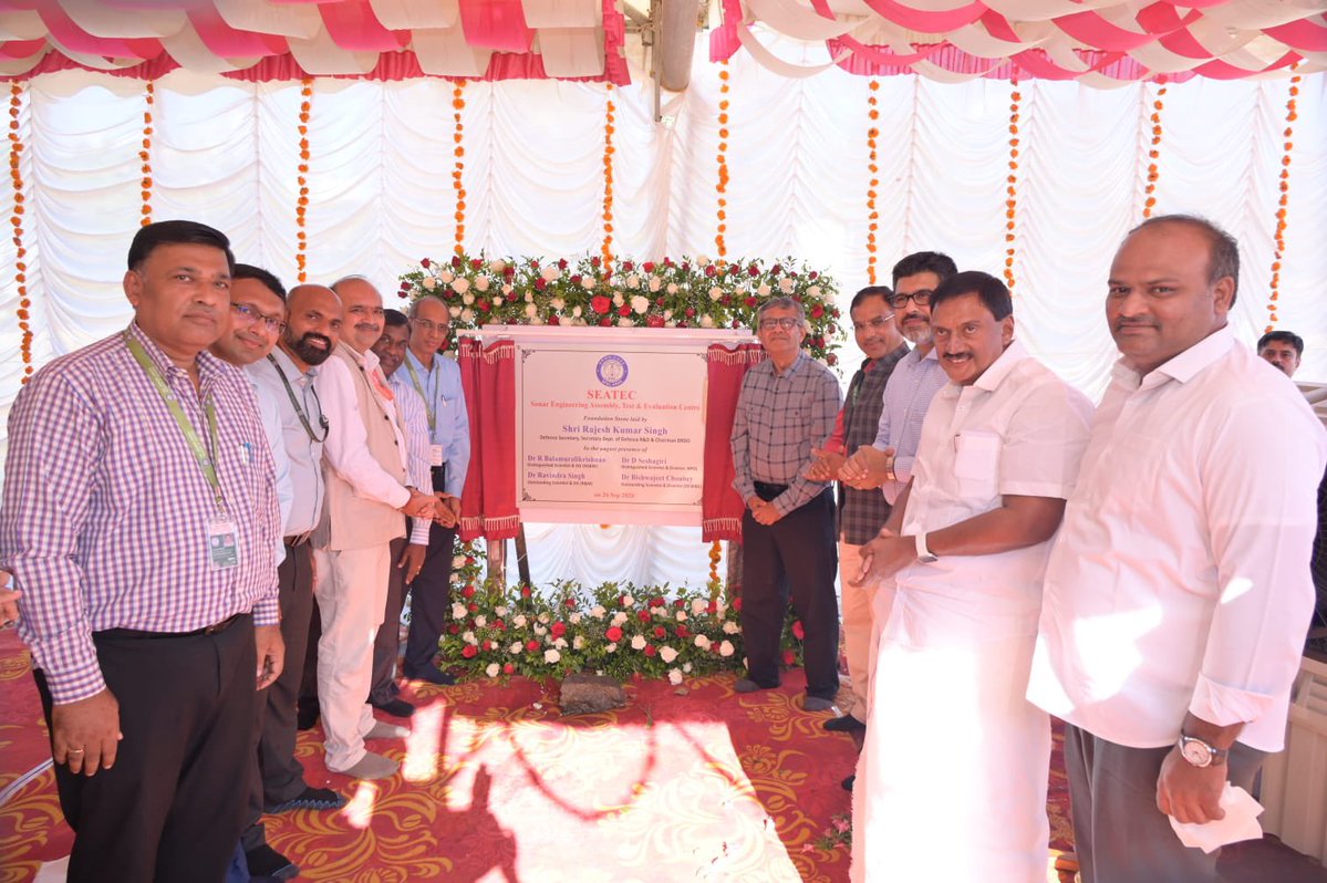 DRDO_India's tweet photo. Secretary DDR&D and Chairman DRDO Shri Rajesh Kumar Singh, today laid the foundation stone for the SONAR Engineering Assembly, Test & Evaluation Center (SEATEC) at the SAROVAR Campus of NPOL, Kochi, in the presence of Dr. Balamuralikrishnan R, DG (NS&M), Dr. Ravindra Singh, DG (R&M), Dr. Duvvuri Seshagiri, Director NPOL and Dr. Bishwajeet Choubey, Director DCWE.

The SEATEC facility will feature an underwater simulation channel and state-of-the-art machinery and equipment for the development, assembly, testing and evaluation of advanced SONAR and underwater surveillance systems. The facility will strengthen indigenous capabilities in underwater technology, enhance Underwater Domain Awareness (UDA) and contribute to India’s maritime security.

#UnderwaterDomainAwareness #MaritimeSecurity #AtmanirbharBharat