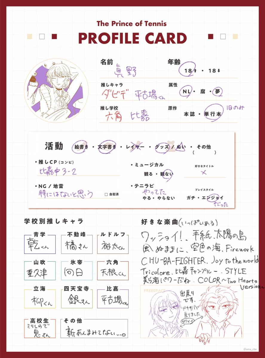 11334Mano's tweet photo. #テニプリ絵描きさんと繋がりたい
#テニプリ好きさんと繋がりたい

出戻り勢です。
3年くらい離れてました、ドキサバと最強チームで戻りました。
🎾👑をゆるくでも話せる人欲しい思いで出します😌（新はそんなに詳しくないです）
遅くなるかもですが全反応巡回します

https://t.co/zMfscJi4jJ https://t.co/cOPdbuHv7S