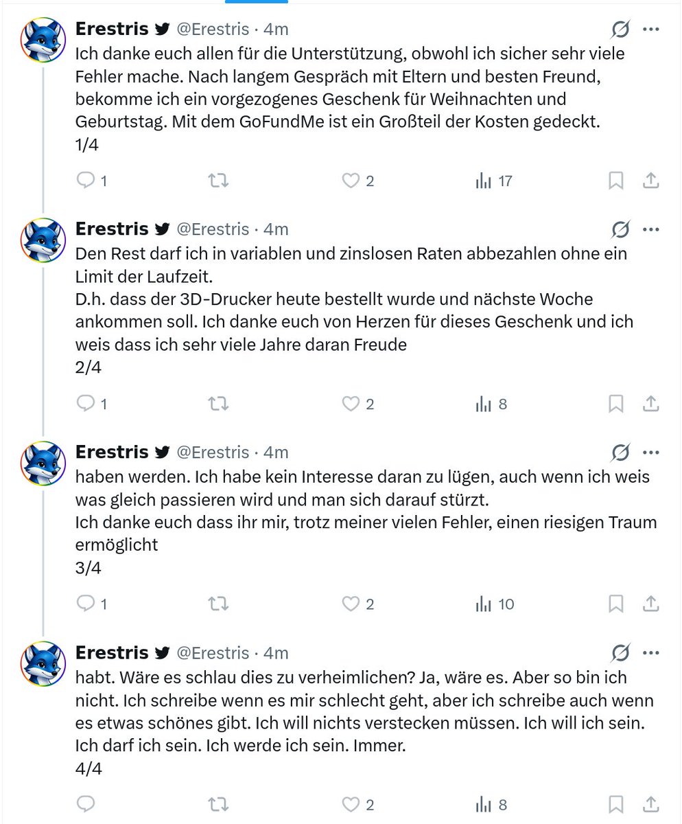 SirYura_'s tweet photo. Alles kein Ding, Leute. Andi hat jetzt einfach bei seinen Eltern (ich dachte die wären so schlimm gewalttätig gewesen?) a weng gebettelt und bekommt jetzt seinen geliebten 3D-Drucki.

Wie kann man sich da eigentlich nicht verarscht vorkommen, wenn man dem Drecksack vorher Geld gespendet hat?