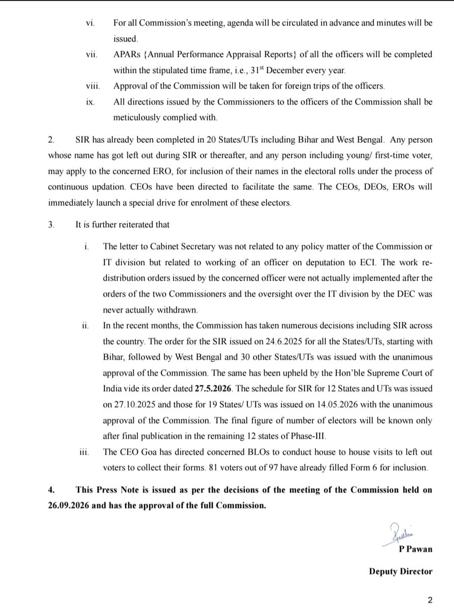 BJP4Keralam's tweet photo. For weeks, @RahulGandhi, @INCIndia and CPM sold two stories: "dissent inside the Election Commission" and "SIR will steal your vote."

Both are now rendered dead by the ECI press release.

✅ Every SIR decision had the unanimous approval of all three Commissioners, and the Supreme Court upheld it.

✅ SIR is complete in 20 States/UTs. Anyone left out, including first-time voters, can still apply for inclusion, and a special enrolment drive is starting now.

The only thing divided here is the opposition's credibility.

#RahulIsaFraud 
#RahulExposedByEC
#RahulShouldApologise