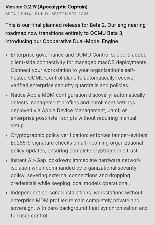 oomuai's tweet photo. Just look at these release notes for 0.2.19. Everyone complains that AI is such a security risk. We've done pretty well with mitigating a lot of that risk: https://t.co/97QH38PZcV
