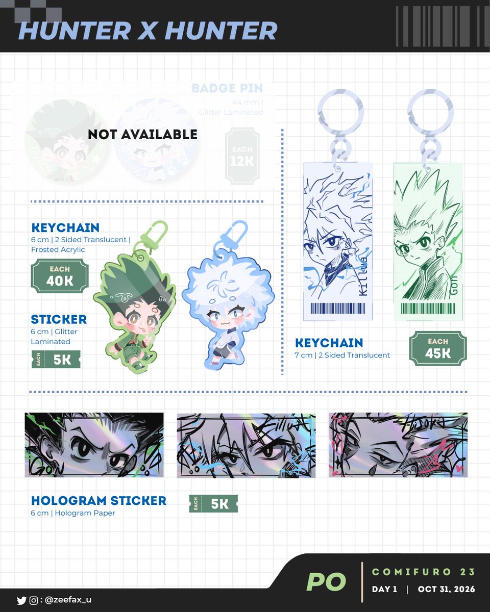 zeefax_u's tweet photo. [🩵&amp;🔁appreciated]

Lilzee studio #CF23  Pre-Orders OPEN ><
‼️GA bellow‼️

🧋Genshin, HSR, WuWa, Black Butler, HxH, ALNST, ORV, KNH, ZZZ, Original

🗓️ 26 Sep- 30 Sep 2026
🛒 Pick Up day 1 Only [T-14] | Delivery Order
🔗 https://t.co/Mn69yKnxAo

[ 1/6 ]

#Comifuro23 #cf23catalogue https://t.co/YZ8SEnFNuC
