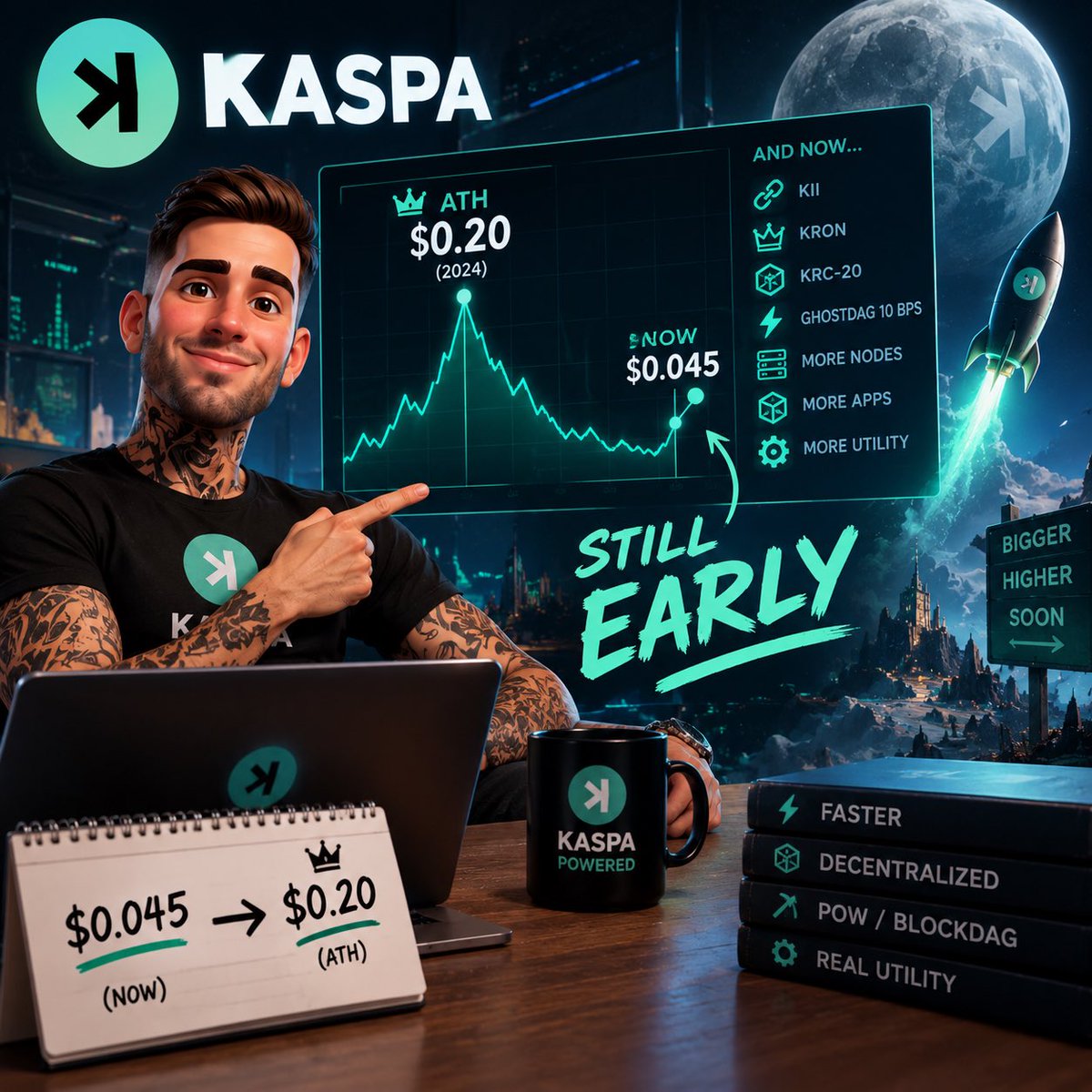 carlosofkaspa's tweet photo. $KAS at $0.045. The ATH was ~$0.20 , and that was before today’s ecosystem, tech upgrades and growing utility.

Imagine what the next ATH could look like. 👀

Still early? You decide. 🚀

#Kaspa #KAS #Crypto https://t.co/8QiKdBQxF1