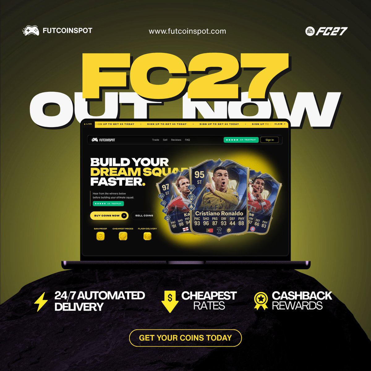 FutCoinSpot's tweet photo. 🚨 FC 27 IS LIVE — TIME TO STOCK UP ON COINS! 💰⚽

Build your dream squad faster with FutCoinSpot! 🫡

💰 FC 27 Coins
🎮 PS — 14.94/100k 
🟢 Xbox — 14.94/100k
💻 PC — 19.80/100k

⚡ 24/7 Automated Delivery
💸 Cheapest Rates
🎁 Cashback Rewards
⭐ 850+ Trustpilot Reviews

👉 Buy & build faster: https://t.co/CRGBwg71kf💰