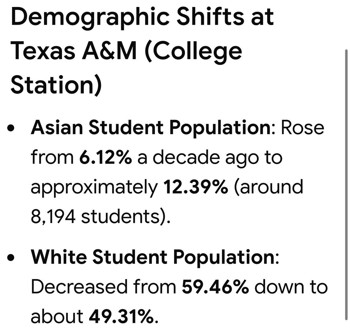 info_maiden's tweet photo. Texas A&M. You’re next. You may be a rivals with UT on the field, but this should unite you completely. 

A&M spent $3.25 million since 2020 processing H-1B labor.

Abbott froze new petitions in January. They still filed 61 more and 57 were certified after the freeze order.

Meanwhile the main campus went from about 59% White to 49%. ‘Asian’ share doubled. 

Same direction. Different school…
