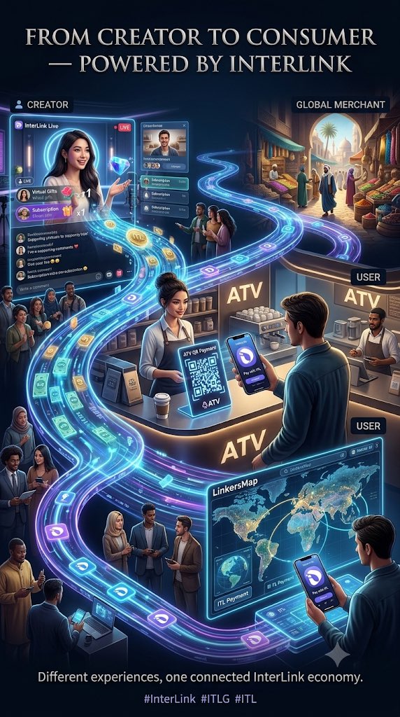 Naga0bp's tweet photo. From creator livestreams to local ATV QR payments and LinkersMap global shopping—experience one seamless economy powered by blockchain value flow. Connect, earn, and trade worldwide with ease. 🌐✨
#InterLink #ITLG #ITL #Web3 #CryptoPay https://t.co/8aABaWUJKo