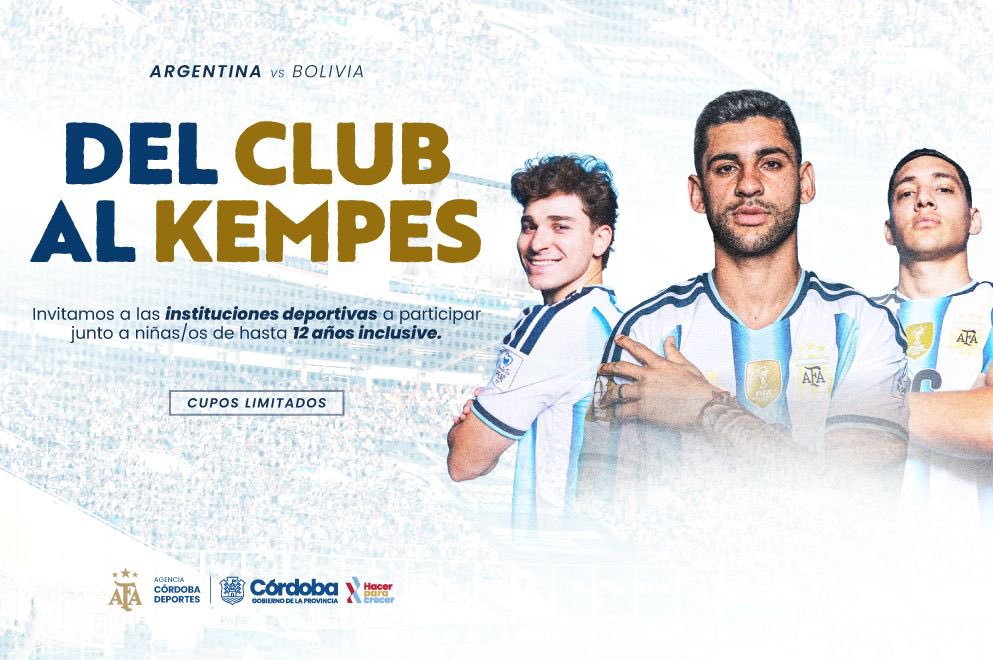 MartinLlaryora's tweet photo. LOS CHICOS VAN A ALENTAR A LA SELECCIÓN EN EL KEMPES

🇦🇷 La pasión de la Selección @Argentina también se vive desde los clubes cordobeses. Por eso, este miércoles 30 de septiembre, miles de niños y niñas de hasta 12 años podrán asistir sin cargo al partido entre Argentina y Bolivia en el estadio Mario Alberto #Kempes.

Nuestra querida Selección vuelve a jugar en #Córdoba, y queremos que esta jornada inolvidable también incluya a los chicos que todos los días aprenden, se esfuerzan y comparten valores en las instituciones deportivas de nuestra provincia.

Los clubes cumplen una tarea social fundamental: contienen, forman y generan oportunidades. Desde @gobdecordoba los acompañamos para que los pequeños deportistas puedan vivir desde la platea la emoción de alentar juntos a la #Argentina.

↘️ Toda la información para postularse y participar: https://t.co/RwHnbhIkhZ 

 #HacerParaCrecer
