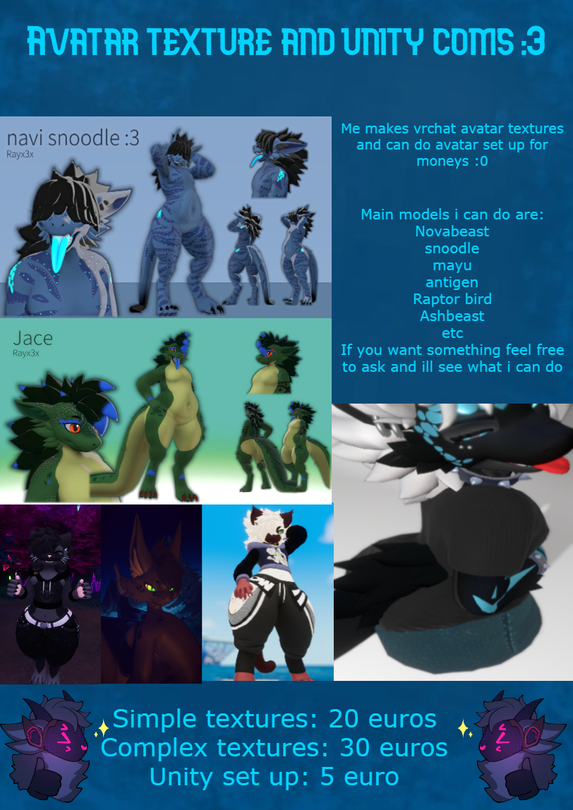 Fawn3x3's tweet photo. Price sheet and a few examples of stuff I can make, open for coms pretty much always, hmu :3
#furry #vrchat #avatar #commission #nsfw #gay https://t.co/qjPQNfc9si