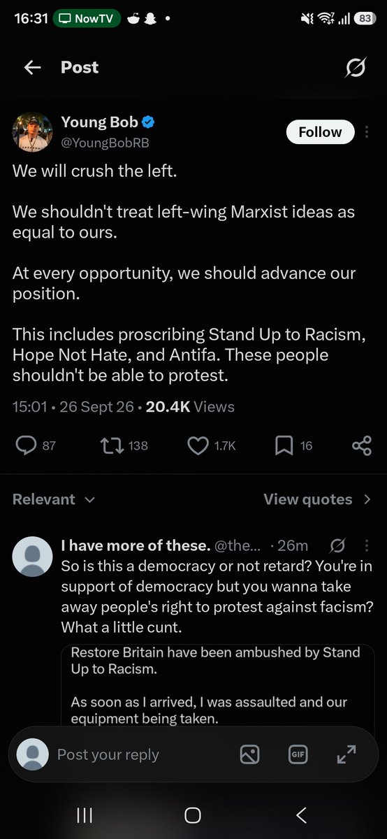 these76926's tweet photo. @ElleDen25 And young knob wants to silence his opposition. Are you admitting he's a facist? https://t.co/aFMbEfTEQE