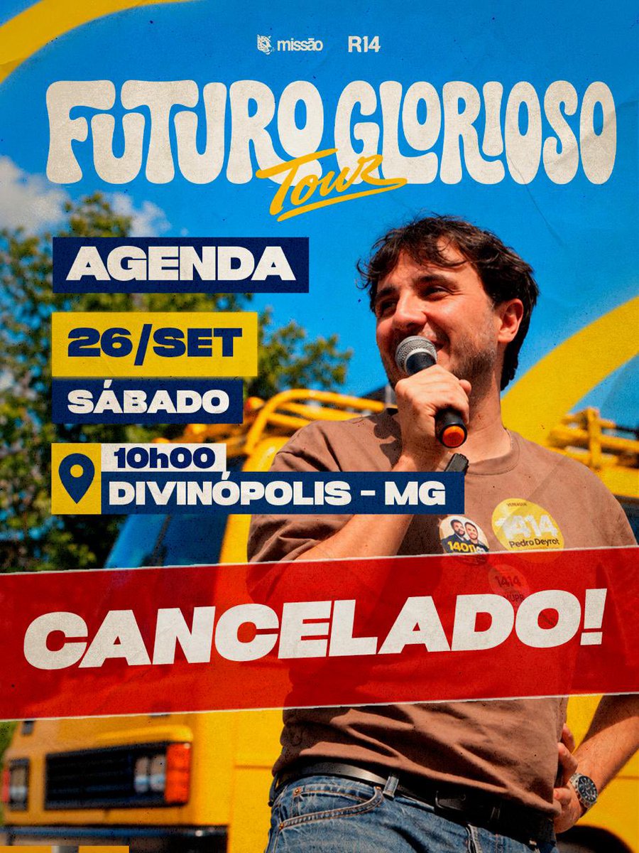 PartidoMissao's tweet photo. 🚨 ATENÇÃO!

Infelizmente, precisamos cancelar a agenda do Futuro Glorioso Tour em Divinópolis.

Um acidente envolvendo terceiros aconteceu na estrada e estamos parados há horas no caminho, ainda sem qualquer previsão de liberação e de chegada à cidade.

Sabemos que muita gente se organizou e estava nos esperando, por isso pedimos sinceramente a compreensão de todos e perdão pelo transtorno.

Também lamentamos profundamente o acidente e esperamos que todos os envolvidos estejam bem.

Queríamos muito estar com vocês hoje. Esperamos voltar a Divinópolis em breve.