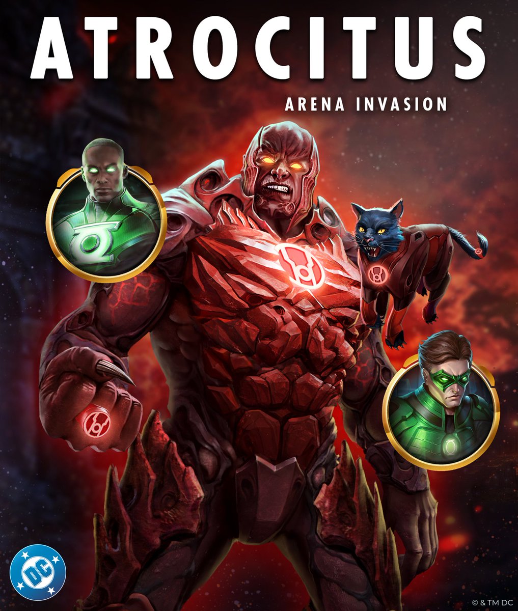 Injustice2Go's tweet photo. Atrocitus leads the Red Lantern Corps in an Invasion against the Guardians! Team up with Hal Jordan and John Stewart during their Arena Seasons to stop the Red Lantern leader on his path of vengeance. #Injustice2Mobile https://t.co/cIiv7ghThM