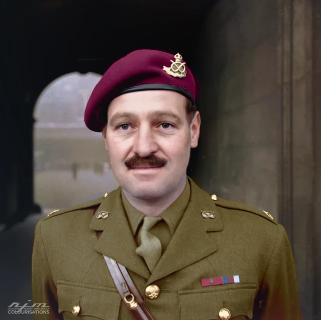 VoicesofWW2's tweet photo. Five Victoria Crosses were won at Arnhem. Four of the men were dead when theirs was announced. Major Robert Cain is the one who lived, and he earned it by hunting German tanks on foot, almost alone, for six days, including a burst that blew up in his face and blinded him, after which he wiped his eyes and went back to it half an hour later.

Cain commanded a rifle company of the South Staffordshire Regiment, dropped near Arnhem in the operation I have been telling you about all week. Cut off from the rest of his battalion early, his men ended up as part of the shrinking defense of the Oosterbeek perimeter, the pocket the survivors held with their backs to the Rhine while German armor tried to grind them out. Cain took it on himself to be the perimeter's tank-killer. Armed mostly with the PIAT, a clumsy, short-range British anti-tank weapon that had to be fired from almost suicidally close, he stalked the German tanks and self-propelled guns as they came at the position.

He did it over and over, day after day, moving out into the open to meet the armor, firing at ranges where a miss meant death, then falling back to reload and do it again. During one duel with a Tiger, his PIAT bomb detonated right in front of his face, the blast throwing him backward and blinding him and burying fragments in his head. He was dragged to the aid post. Within about half an hour, his sight coming back, he had returned to the line and was hunting tanks again. When the PIATs ran out he used a light mortar, standing to fire it because there was no time to set it up properly.

By the end of the battle Cain was credited with destroying or disabling six tanks, four of them Tigers, along with several self-propelled guns, a staggering tally for one man on foot with hand-held weapons. He kept fighting to the very end of the siege, and he was one of the roughly two thousand who came back across the river in the evacuation. His Victoria Cross, the only one of the five Arnhem crosses given to a living man, recognized not a single act but six days of relentless, deliberate courage, a company commander who appointed himself the destroyer of the tanks that were killing his men, and would not stop even when one of them nearly took his eyes.