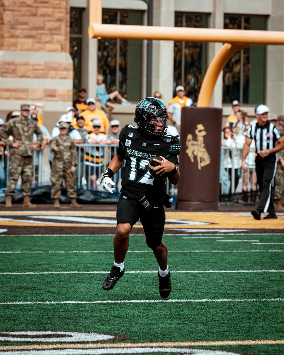 HawaiiFootball's tweet photo. Time to battle back. 

Second half is underway in Laramie. Tune in to The CW. 

#BRADDAHHOOD x #GoBows https://t.co/CLjD1l6aFy