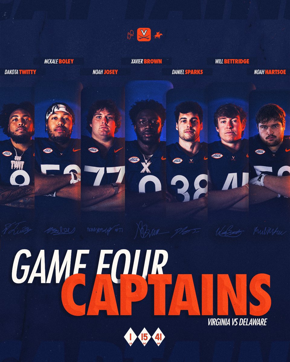 UVAFootball's tweet photo. Tonight’s #UVAStrong game captains 💪 https://t.co/mOF89Zj2Yz