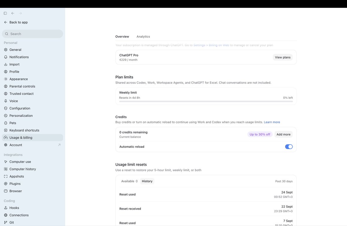 AndreiKoless's tweet photo. @prd_008 Not only is there no reset, but support has been ignoring me for more than a week. Two week‑long limits have been exhausted. Each of us worked for less than a day on a single project.🥵 https://t.co/zRQHphzB15
