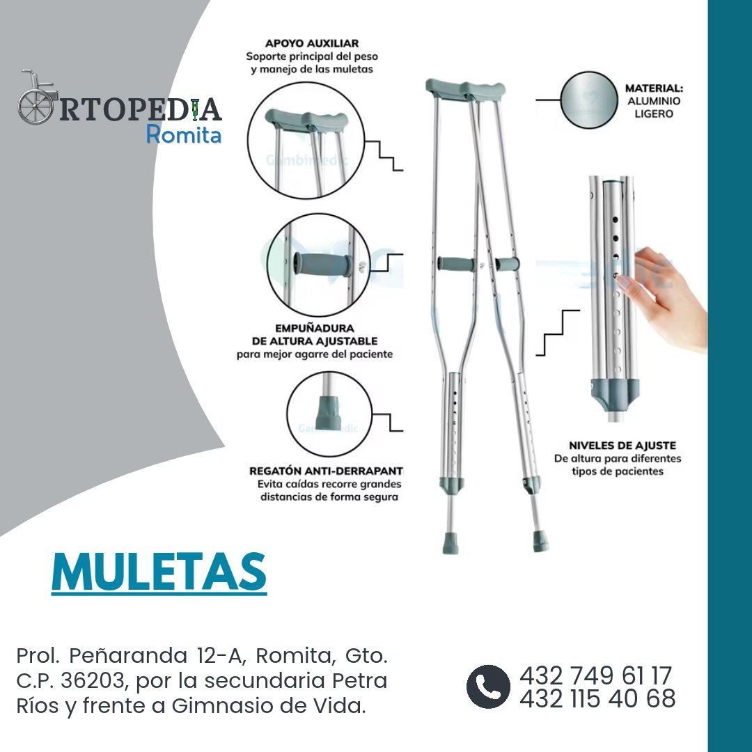 ortopediaromita's tweet photo. #muletas
Disponibles en #Ortopedia #Romita
Camina más seguro... Que la #movilidad no sea un problema más.
432 749 61 17
Prol. Peñaranda 12-A, Col. Roma, Romita, Gto. https://t.co/hplD7Csmbk