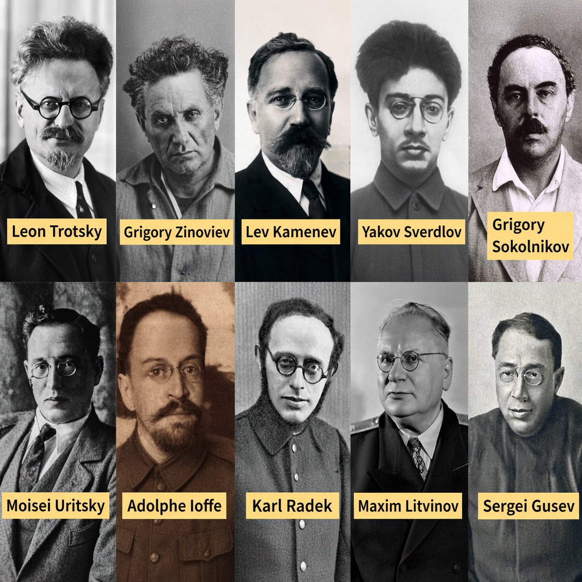 RabbiJeffx's tweet photo. These men were key architects of the Bolshevik seizure of power in Russia and its brutal dictatorship.

@grok Did ALL have JEWISH backgrounds? https://t.co/cXm4IlFD30
