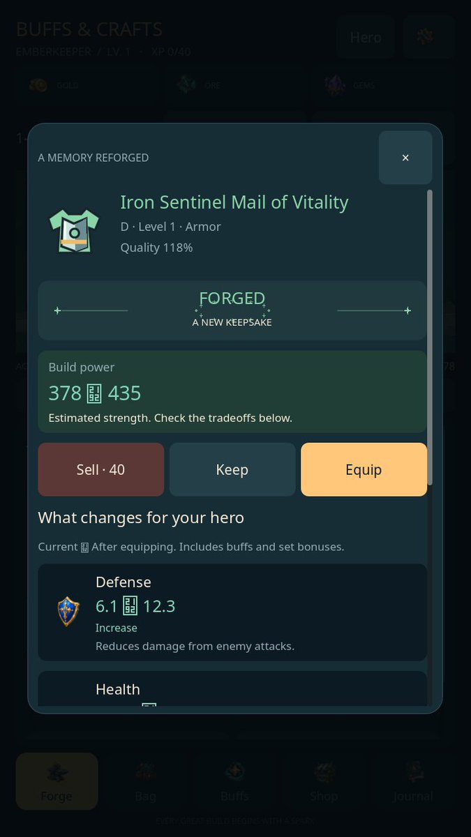BuffsAndCrafts's tweet photo. After the forge:

Equip it.
Keep it.
Or sell it and try again.

The fight is automatic. The choice is not.
Early access. https://t.co/8xduxCfQEG